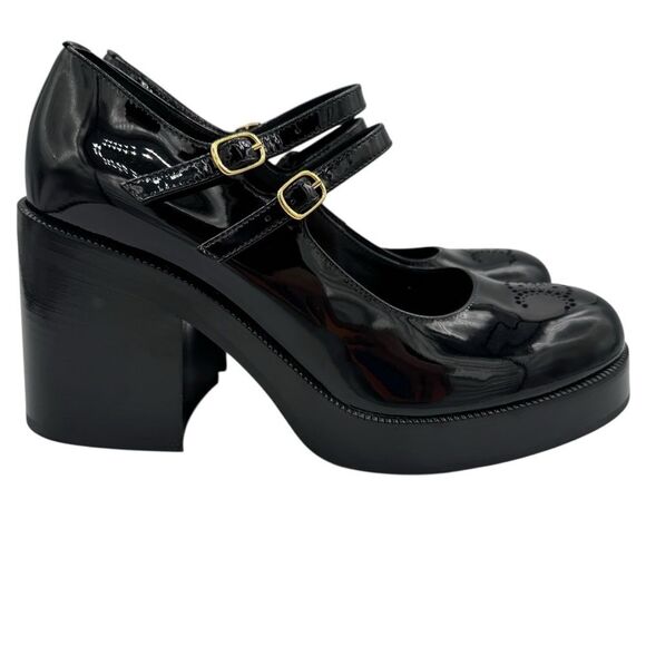 NEW Celine Tess Babies Perforated Triomphe Black Patent Platform Heels Size 7.5 - Picture 6 of 16